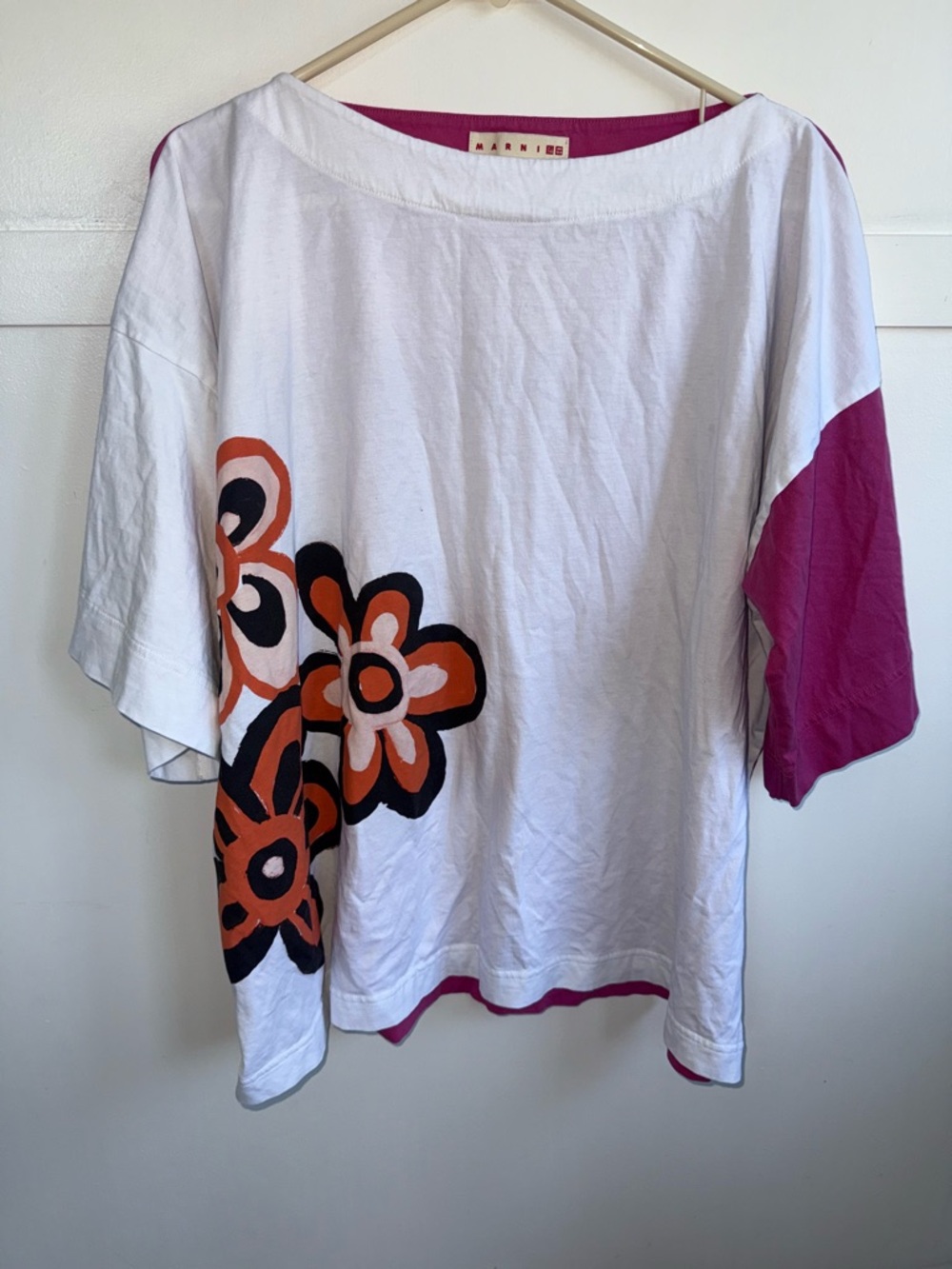 MARNI x Uniqlo Women’s Pink White Floral Graphic Oversized Boxy T-Shirt Large